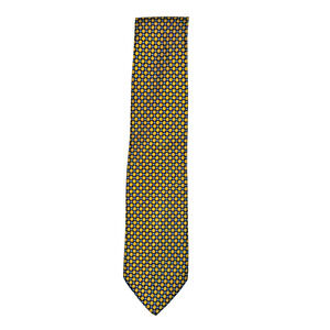 Barneys New York Blue with Yellow and Light Blue Diamond/Squares Silk Necktie